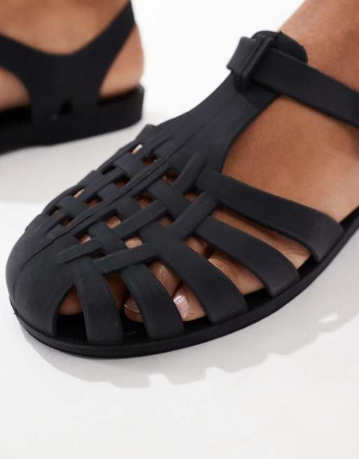 ASOS DESIGN Falcon jelly flat sandals in black | ASOS
