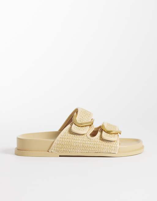 ASOS DESIGN - Falcon - Sandalen met dubbele gesp en voetbed in naturel, 2 van 4