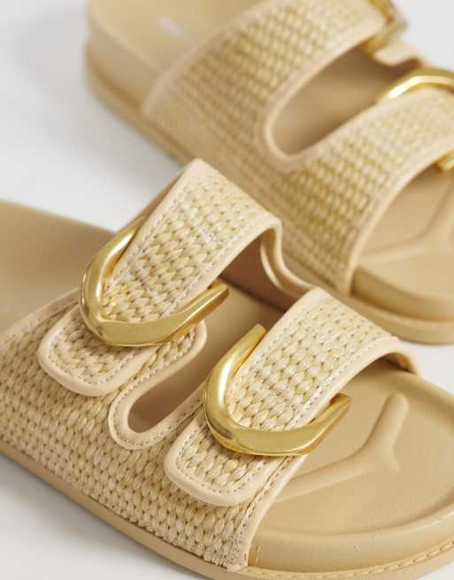 ASOS DESIGN - Falcon - Sandalen met dubbele gesp en voetbed in naturel, 3 van 4