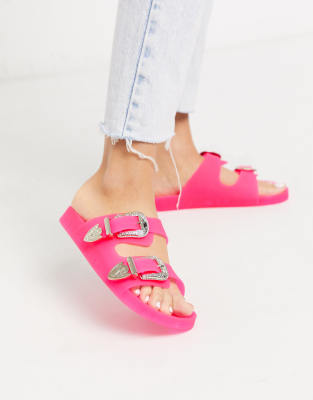 neon pink jelly sandals