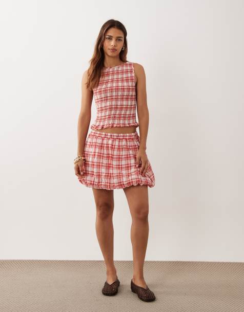 ASOS DESIGN - Falda a cuadros vichy rojos abullonada (parte de un conjunto) - view 1