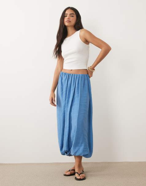 ASOS DESIGN - Falda azul drapeada de corte globo de tejido suave - view 1