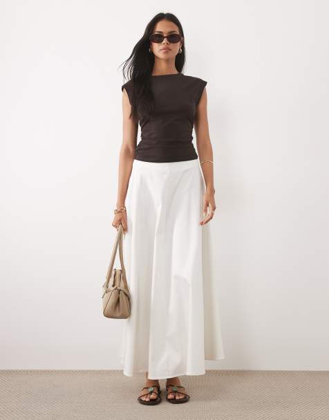 ASOS DESIGN - Falda blanca de corte voluminoso de corte circular de algodón satinado - view 1