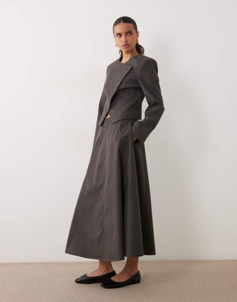 ASOS DESIGN Falda de sastre con efecto lana y vuelo en gris - view 1
