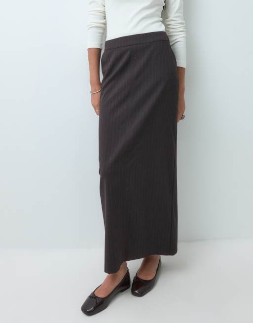 ASOS DESIGN falda de sastre de raya diplomática chocolate, 2 de 5