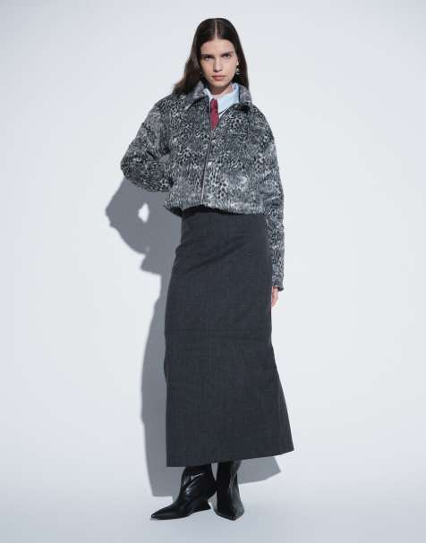 ASOS DESIGN - Falda de tubo entallada con cintura limpia y textura efecto lana gris - view 1
