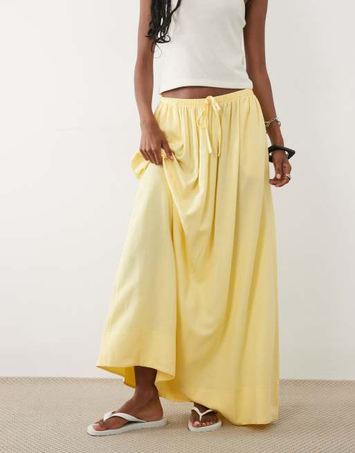 ASOS DESIGN - Falda larga amarillo pastel de corte orbicular de mezcla de lino, 2 de 5