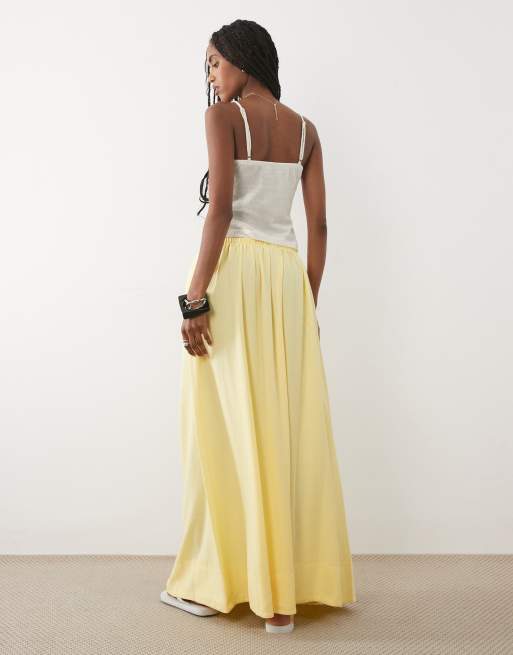 ASOS DESIGN - Falda larga amarillo pastel de corte orbicular de mezcla de lino, 5 de 5