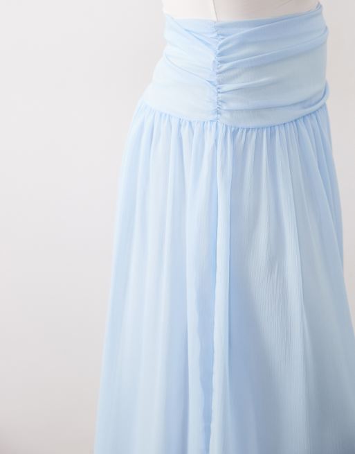 ASOS DESIGN - Falda larga azul con cintura fruncida de chifón (parte de un conjunto), 4 de 5