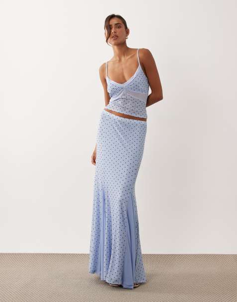 ASOS DESIGN - Falda larga azul con estampado de lunares de malla (parte de un conjunto) - view 1