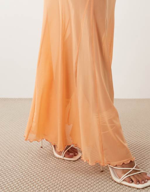 ASOS DESIGN - Falda larga color albaricoque de malla (parte de un conjunto), 5 de 5