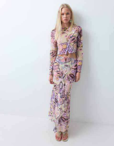 ASOS DESIGN - Falda larga con estampado de frutas de malla (parte de un conjunto) - view 1