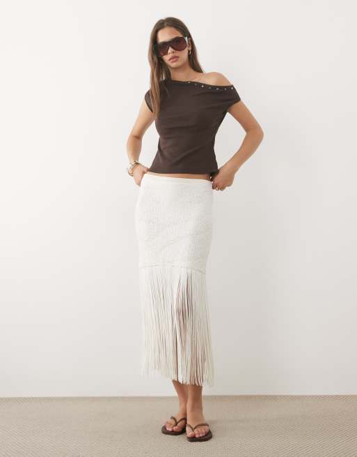 ASOS DESIGN - Falda larga de punto de croché con flecos, 2 de 5