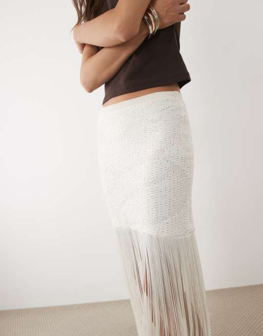 ASOS DESIGN - Falda larga de punto de croché con flecos, 3 de 5