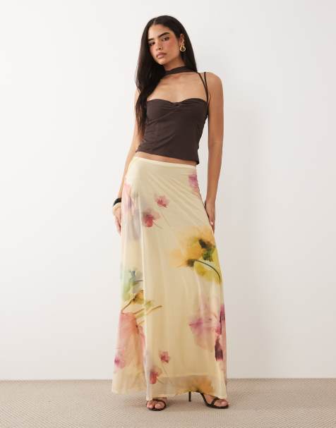 ASOS DESIGN - Falda larga elástica con estampado floral y bajo de corte amplio - view 1