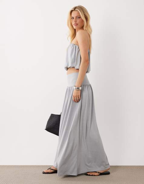 ASOS DESIGN - Falda larga gris jaspeado con cintura baja y detalle de abertura (parte de un conjunto) - view 1