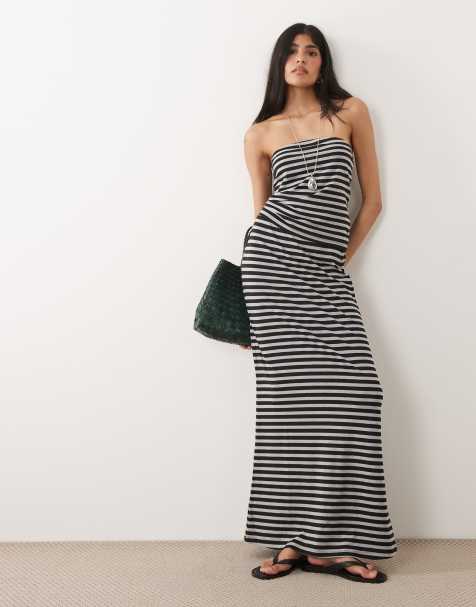 ASOS DESIGN - Falda larga gris y negra a rayas de corte recto (parte de un conjunto) - view 1