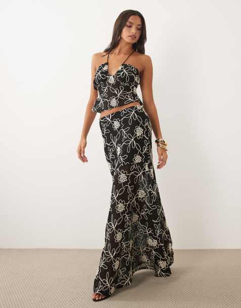 ASOS DESIGN - Falda larga monocromática con bordados de croché (parte de un conjunto) - view 1