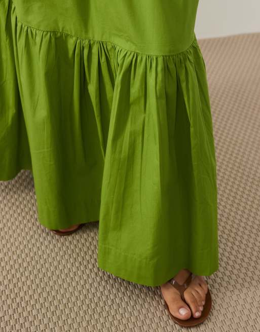 ASOS DESIGN - Falda larga verde escalonada de estilo boho, 4 de 5