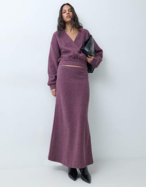 ASOS DESIGN falda maxi ajustada de conjunto en burdeos - view 1