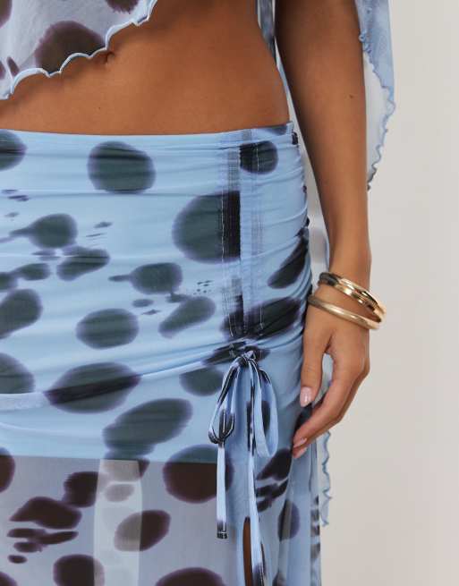 ASOS DESIGN - Falda maxi azul con abertura y lunares, 3 de 5