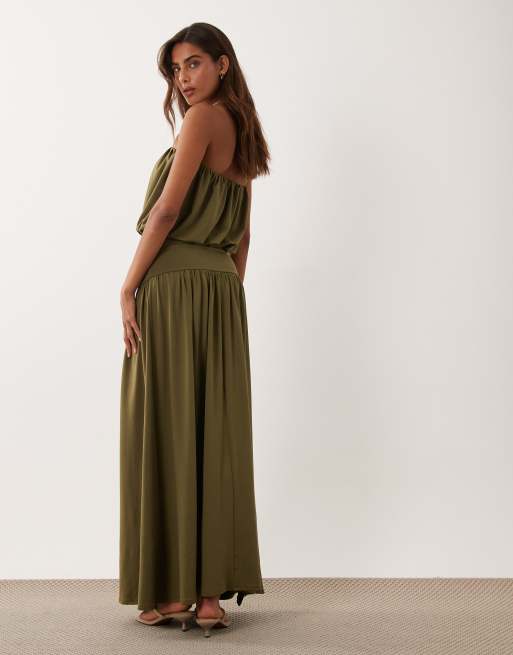 ASOS DESIGN falda maxi de conjunto con cintura caída y abertura en caqui, 4 de 5