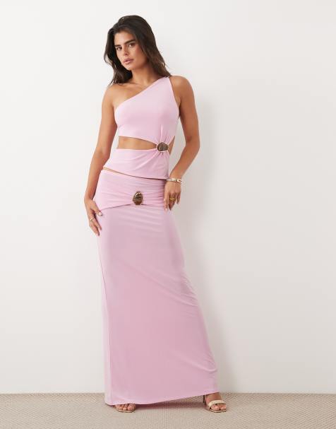 ASOS DESIGN falda maxi de conjunto con detalle metálico en rosa - view 1