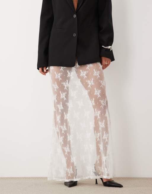 ASOS DESIGN - falda maxi de encaje transparente en blanco, 2 de 5