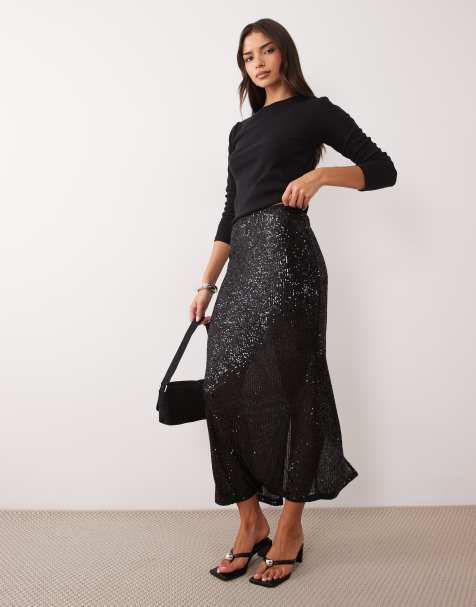 ASOS DESIGN falda maxi de lentejuelas en negro - view 1