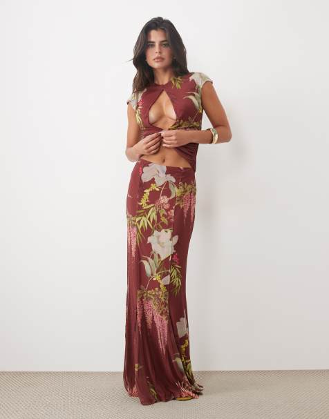 ASOS DESIGN - falda maxi drapeada con estampado floral botánico - view 1