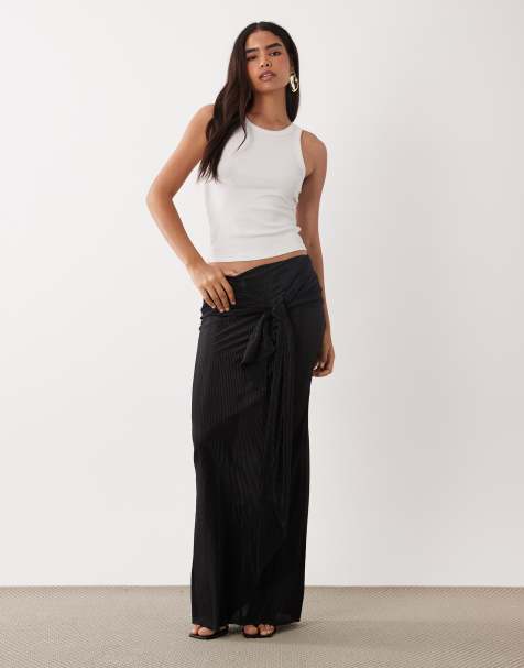 ASOS DESIGN falda maxi plisada de conjunto con detalle de cinturón anudado en negro - view 1