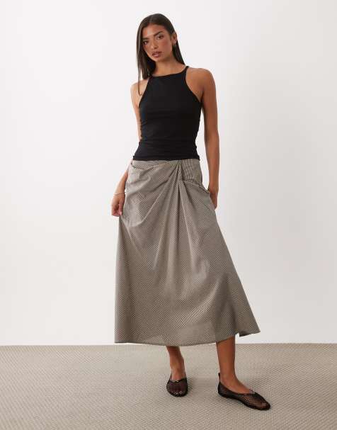ASOS DESIGN - falda midi a cuadros con detalle de frunce y volumen - view 1