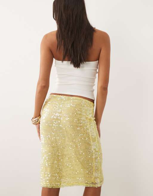 ASOS DESIGN - Falda midi amarillo limón de lentejuelas, 5 de 5
