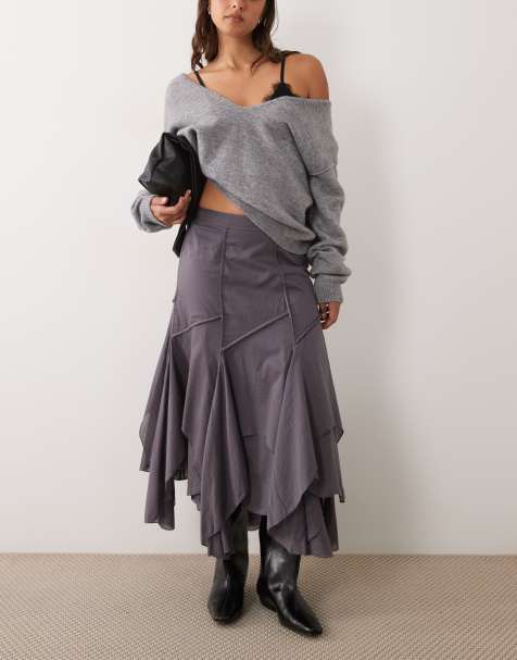 ASOS DESIGN falda midi asimétrica con detalle de costuras en antracita - view 1