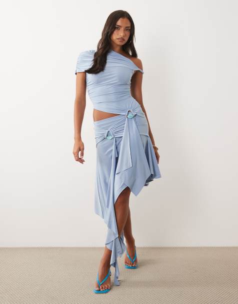 ASOS DESIGN - Falda midi azul ceñida con bajo asimétrico y herrajes (parte de un conjunto) - view 1