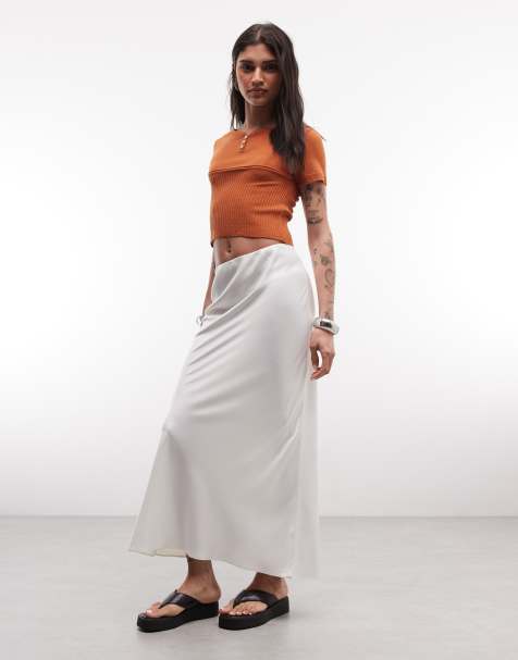 ASOS DESIGN - Falda midi blanca de corte al bies de satén - view 1