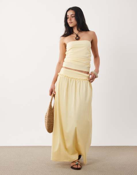 ASOS DESIGN - Falda midi color crema con costuras fruncidas (parte de un conjunto) - view 1
