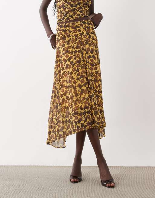 ASOS DESIGN - falda midi marrón de flores, parte de un conjunto, 2 de 5