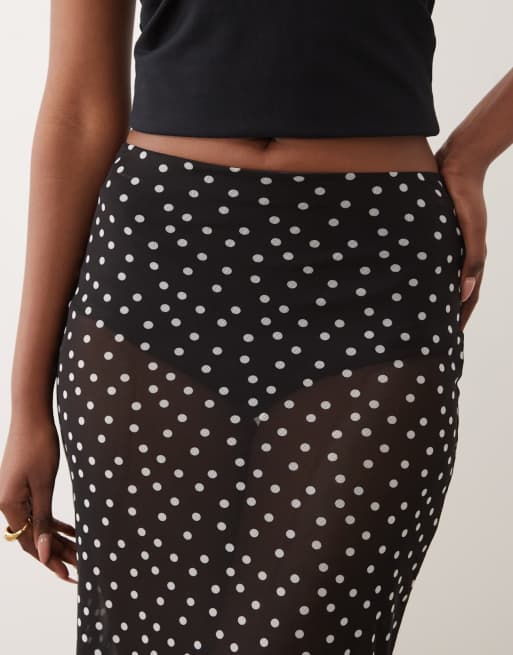 ASOS DESIGN - Falda midi negra transparente con estampado de lunares de malla, 4 de 5