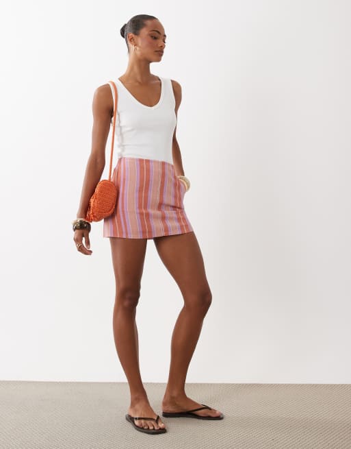 ASOS DESIGN - Falda pantalón a rayas de corte depurado de lino, 2 de 5