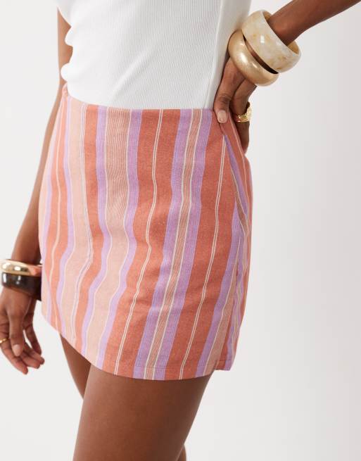 ASOS DESIGN - Falda pantalón a rayas de corte depurado de lino, 3 de 5