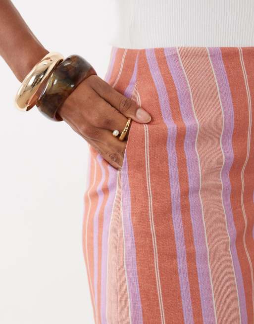 ASOS DESIGN - Falda pantalón a rayas de corte depurado de lino, 5 de 5