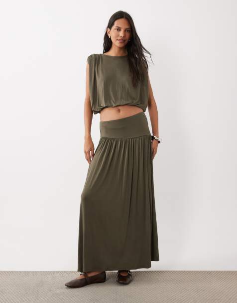 ASOS DESIGN - falda plisada drapeada de modal de conjunto en caqui - view 1
