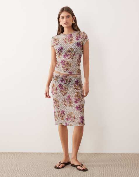 ASOS DESIGN - Falda por la rodilla de talle bajo con estampado floral vintage de encaje (parte de un conjunto) - view 1
