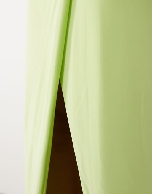 ASOS DESIGN - Falda verde lima cruzada drapeada con detalle de herraje (parte de un conjunto), 4 de 5