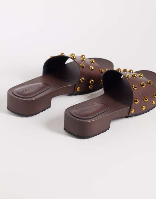 ASOS DESIGN Fallen clog sandal slides in chocolate, 2 of 4