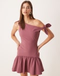 [ASOS DESIGN] ASOS DESIGN fallen knot shoulder dropped waist mini dress in mulberry-Purple 12 Mulberry