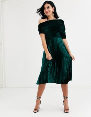 asos green pleated midi dress