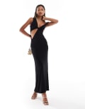 [ASOS DESIGN] ASOS DESIGN fallen shoulder knot detail midi dress with cut out in black M Black