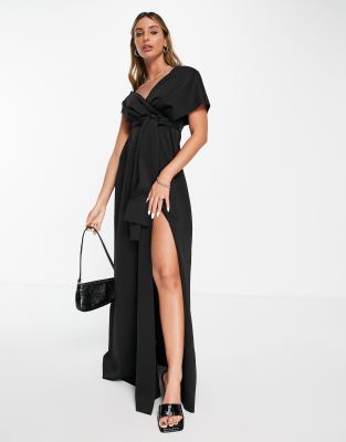 ASOS DESIGN fallen shoulder maxi dress in black